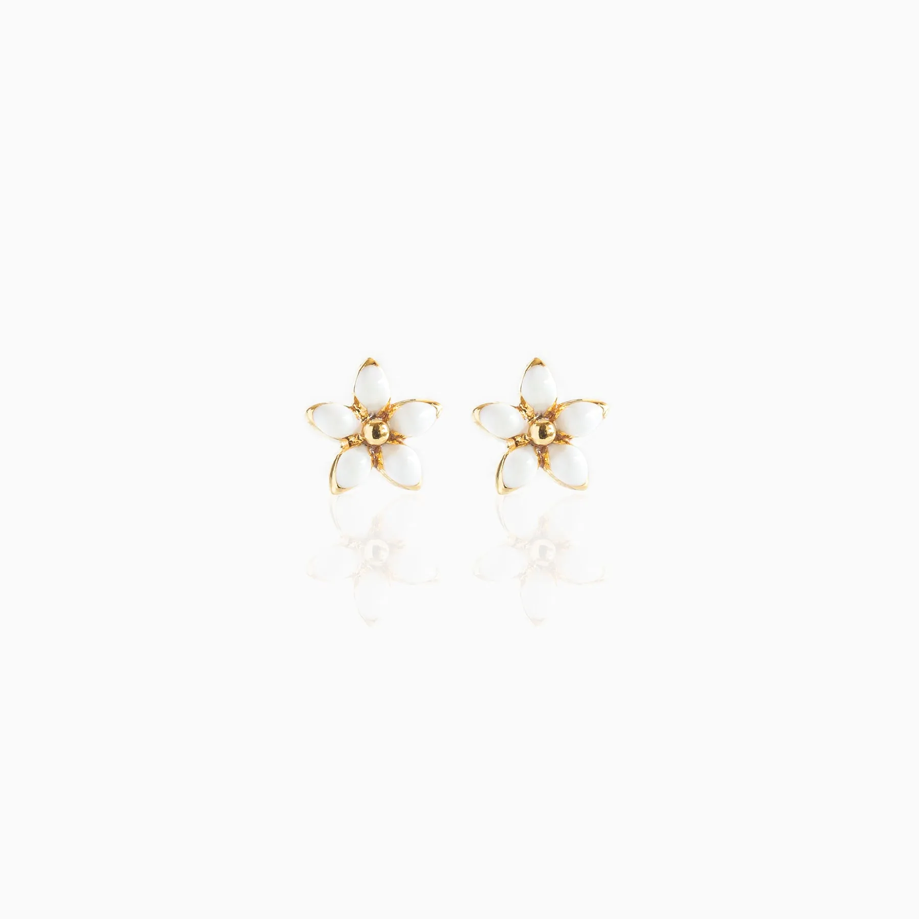 White Enamel Flower Studs